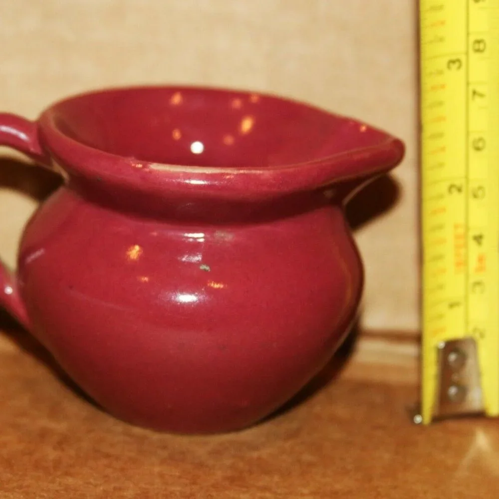 vintage wide mouth pitcher pink / maroon uhl pottery 578? ꫂ❁